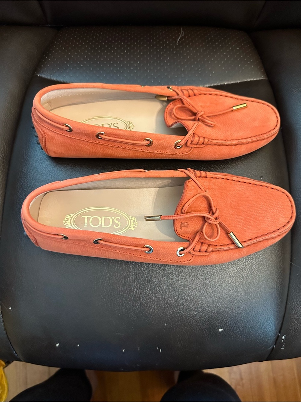 TOD'S Orange Suede Lace-Top Driving Loafers